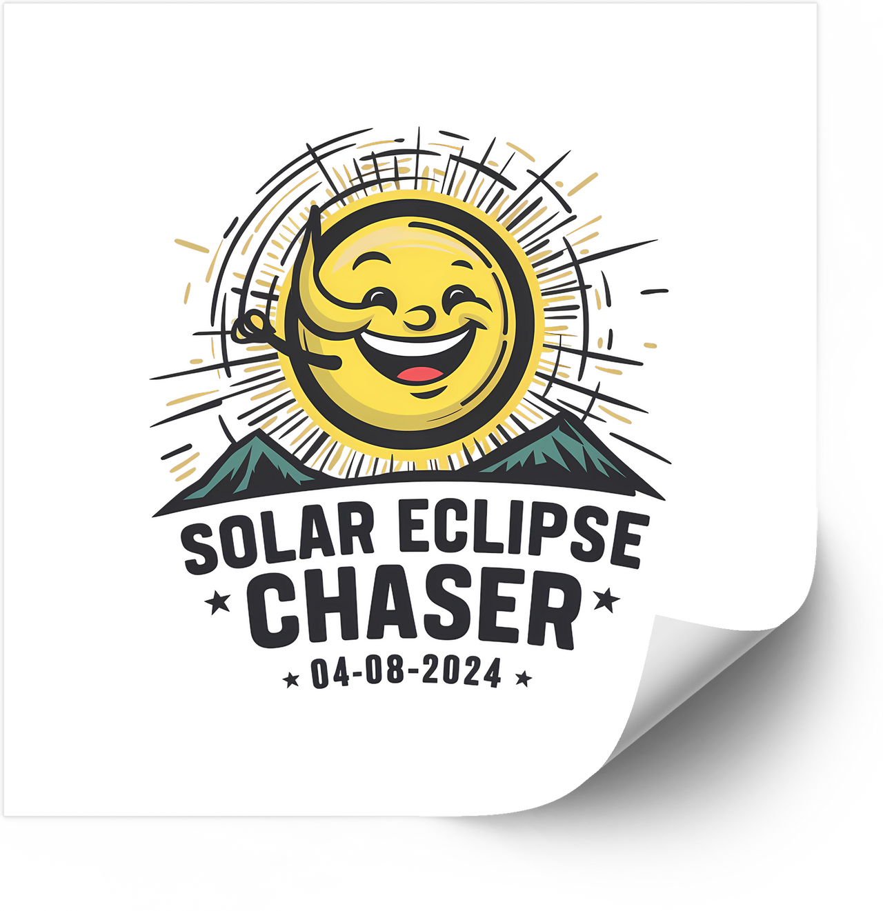 Solar Eclipse Chaser 04-08-2024 Sticker | Funny Smiling Sun Mountain Vinyl Decal