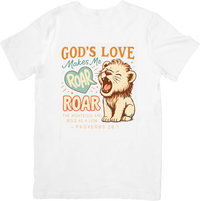 Thumbnail for Gods Love Makes Me Roar Lion T-Shirt | Christian Bold Proverbs Graphic Tee | Faith Gift
