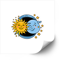 Thumbnail for Happy Sun And Moon Smiling Together Stars Sticker | Cute Retro Celestial Vinyl Decal