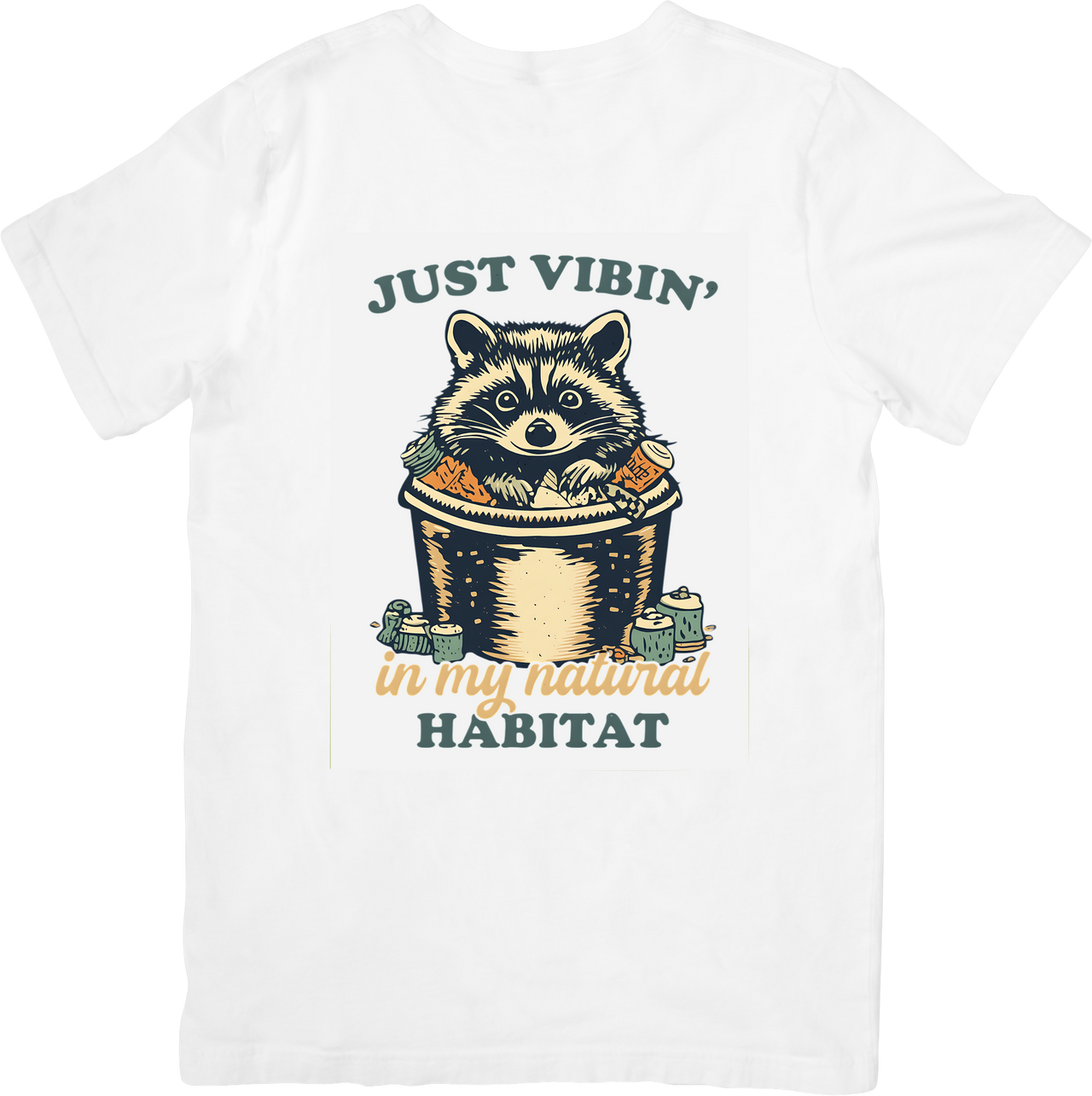 Just Vibin In My Natural Habitat Raccoon Trash Can T-Shirt | Funny Retro Animal Graphic Tee
