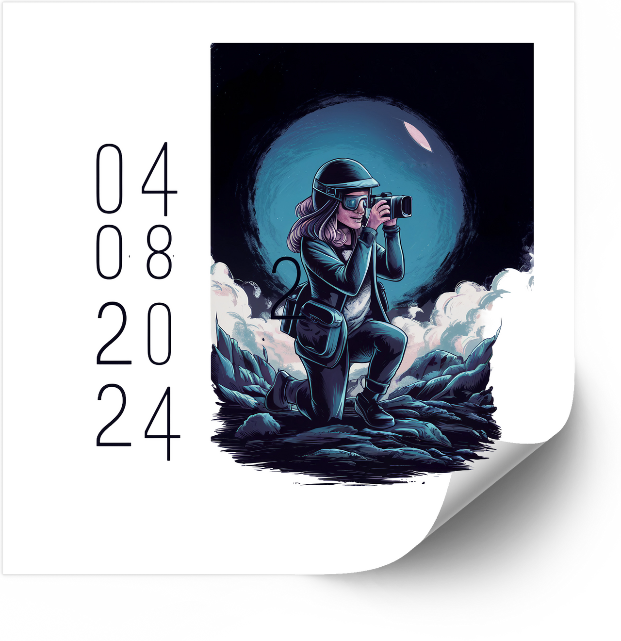 Woman Photographer With Binoculars Solar Eclipse April 2024 Sticker | Bold Artistic Event Vinyl Decal