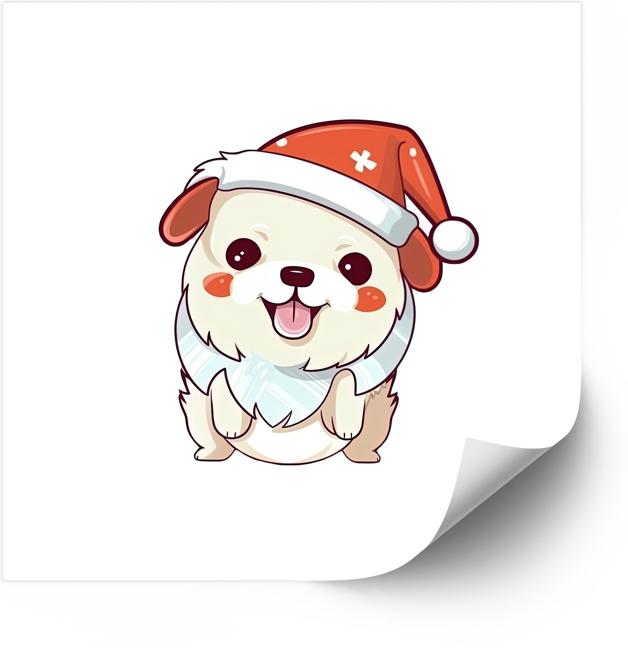 Cute Fluffy Dog In Santa Hat Christmas Sticker | Kawaii Holiday Puppy Vinyl Decal