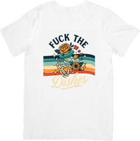 Thumbnail for Fuck The Dishes Skeleton Floral Retro Stripes T-Shirt | Funny Boho Sarcastic Graphic Tee