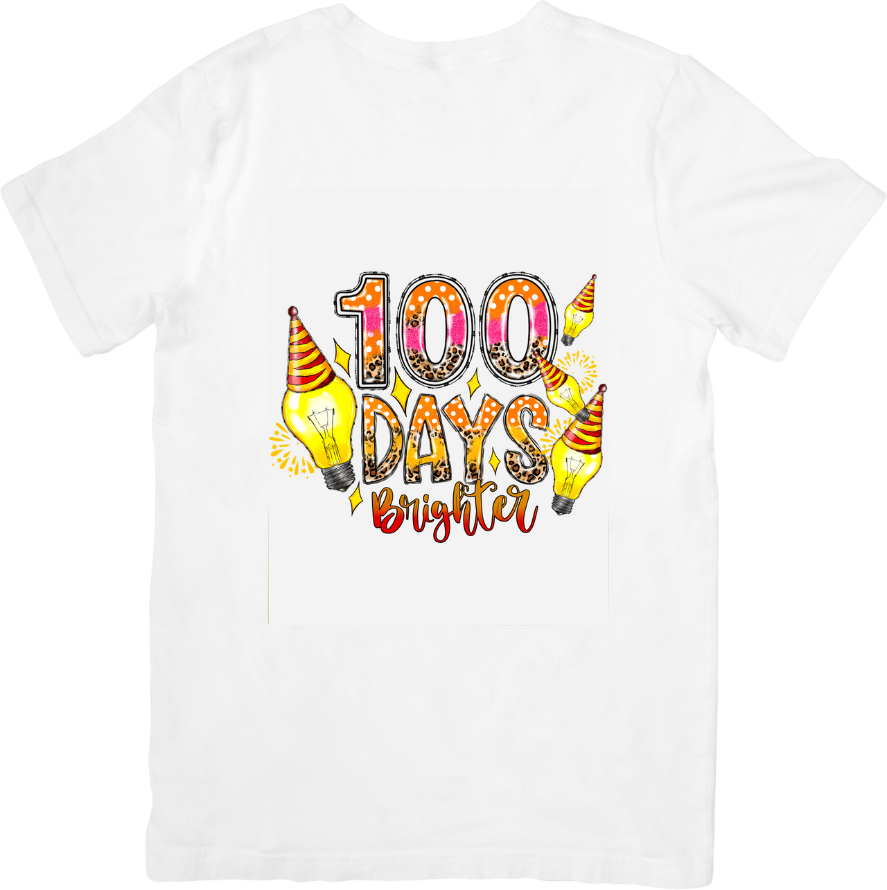 100 Days Brighter Light Bulb Confetti T-Shirt | Colorful 100th Day Of School Graphic Tee
