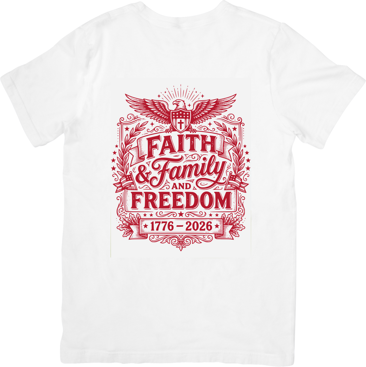 Faith And Family And Freedom Eagle Cross 1776 T-Shirt | Patriotic Christian American Graphic Tee | Gift