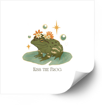 Thumbnail for Kiss The Frog Floral Crown Lily Pad Stars Sticker | Whimsical Boho Fairy Tale Vinyl Decal