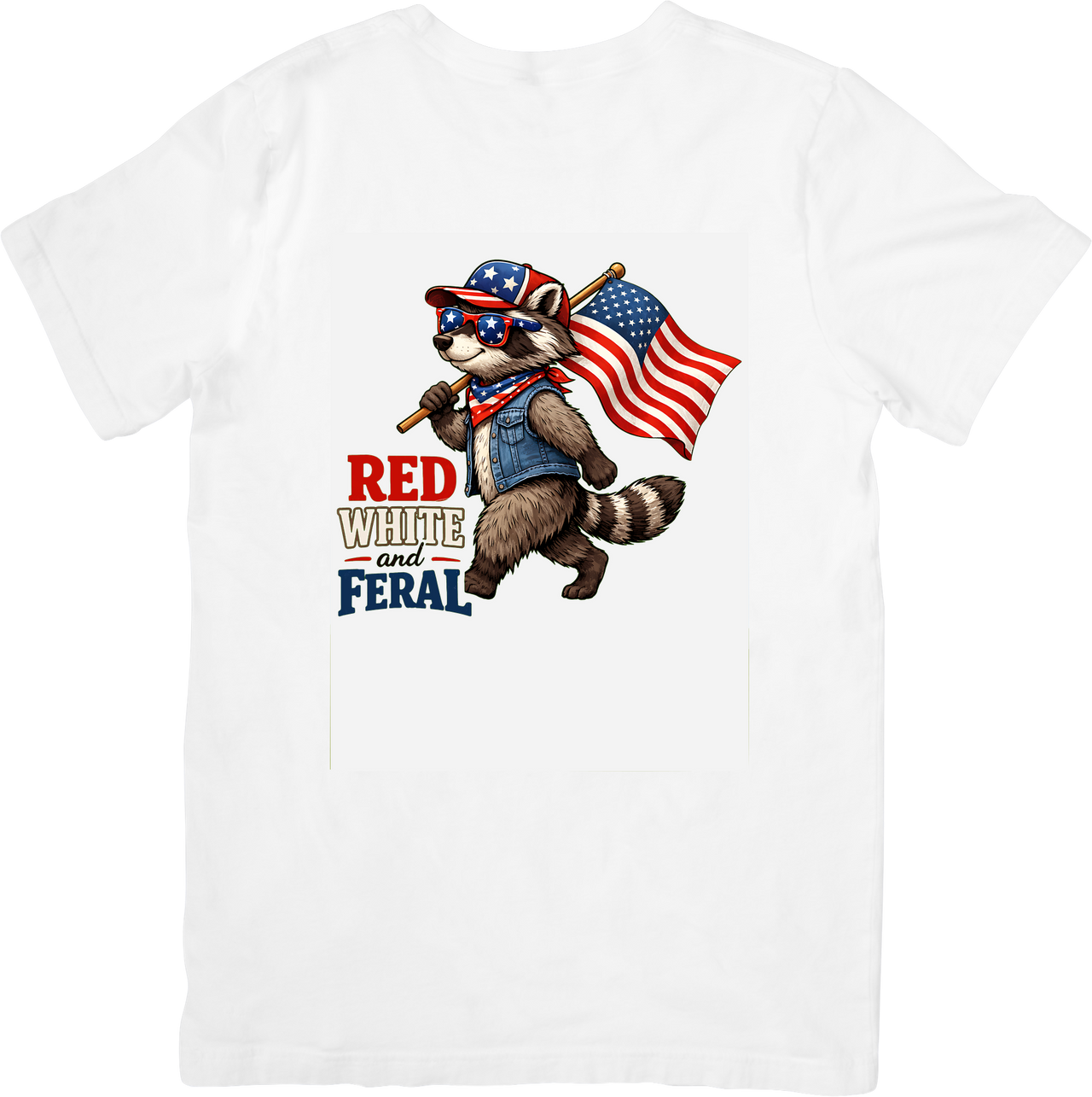 Red White And Feral Raccoon American Flag T-Shirt | Funny Patriotic 4th Of July Graphic Tee | USA Gift