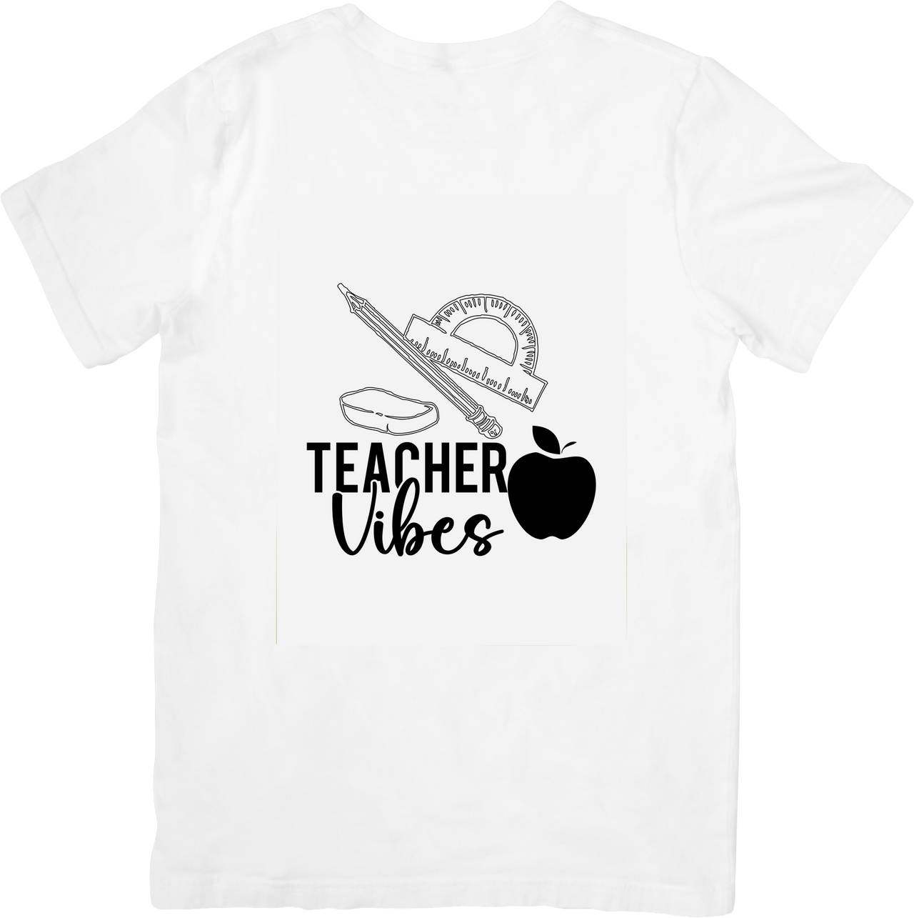 Teacher Vibes Apple Ruler Pencil T-Shirt | Minimalist Back To School Graphic Tee | Teacher Gift
