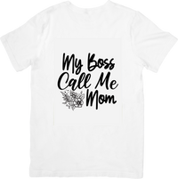 Thumbnail for My Boss Calls Me Mom Floral Script T-Shirt | Cute Minimalist Mom Life Graphic Tee | Mothers Day Gift